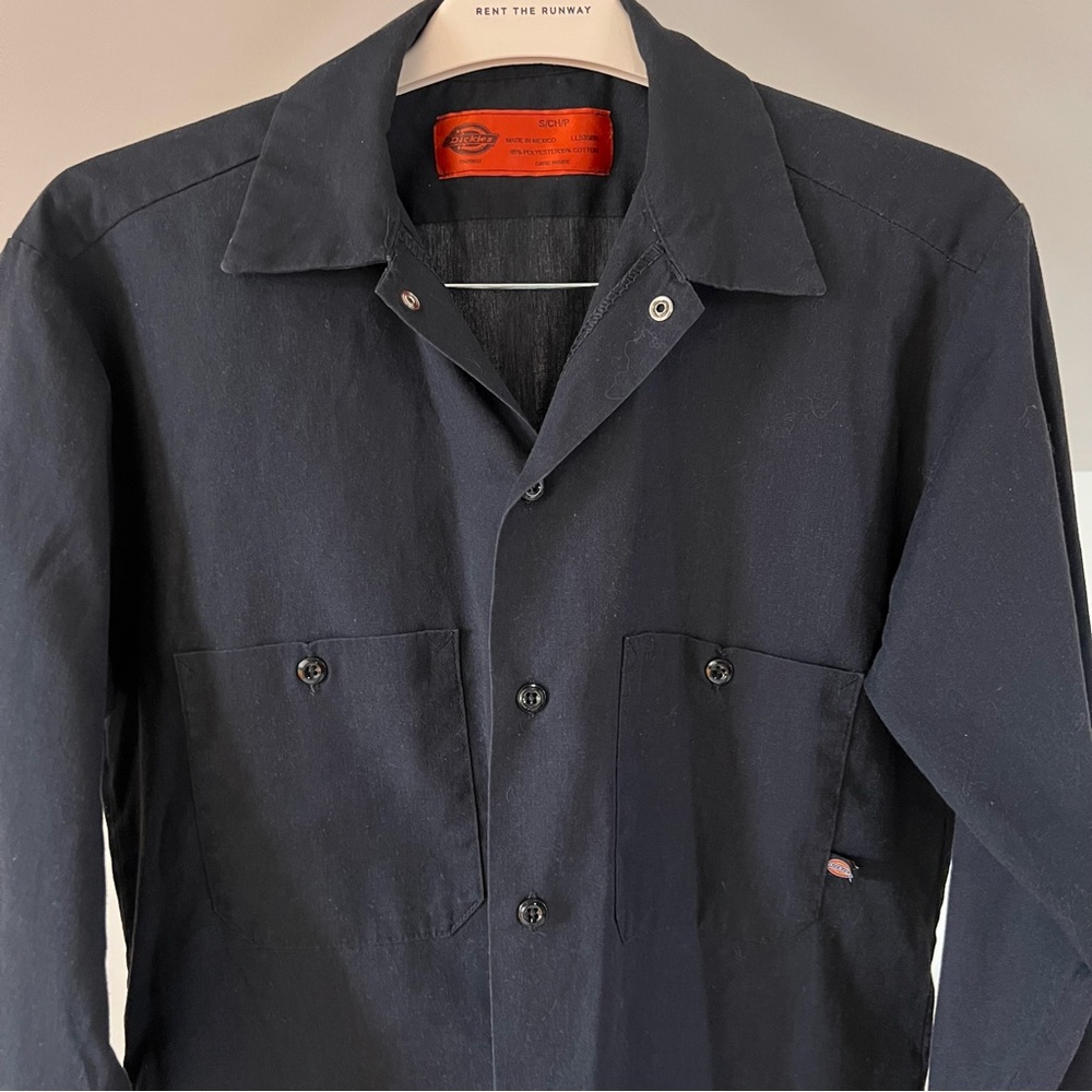 Men’s Dickie’s Long Sleeve Navy Blue Button-Down Work Shirt Small - Picture 3 of 9